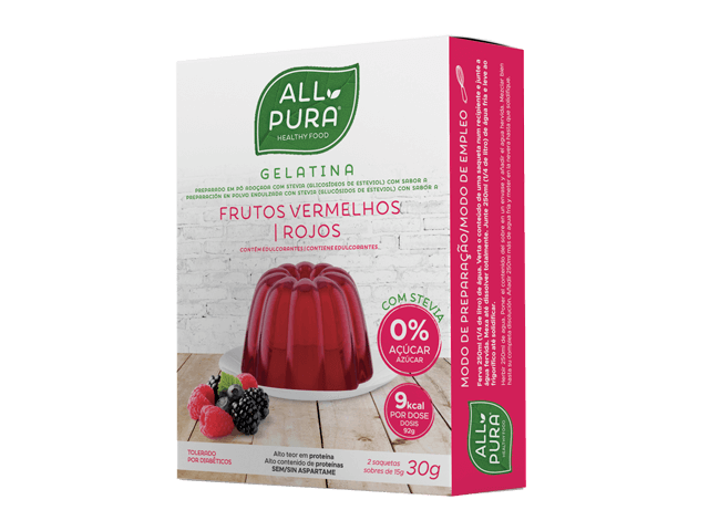 Gelatina C/Estevia Frutos Rojos 2 Sobres 30 Grs. (All Pura)
