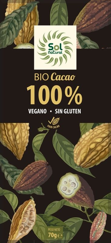 Chocolate Negro 100% Vegano 70 Grs.(Sol Natural)