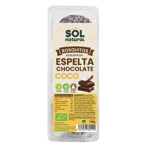 [8435037805120] Rosquitos de Espelta Choco y Coco 190 Grs. (Sol Natural)