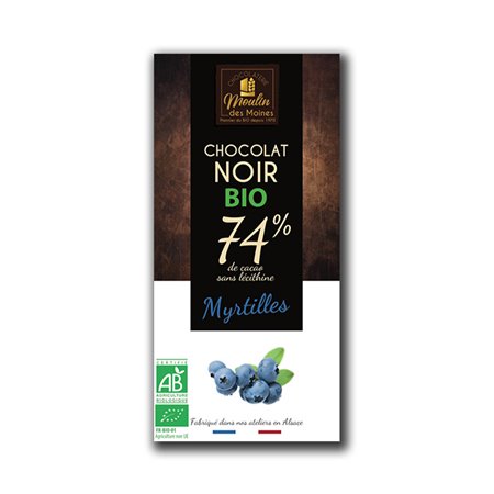 [3347430020046] Chocolate Arandano Azul Entero (Negro 74%) 100 Gr. (Moulin Des Moines)