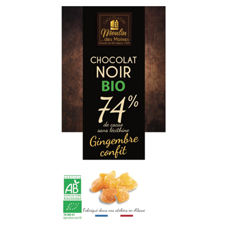 [3347430005951] Chocolate Jengibre Confitado (Negro 74%) 100 Gr. (Moulin Des Moines)