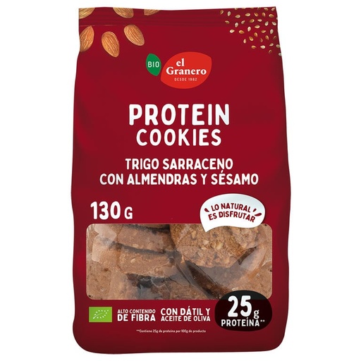 [8422584091915] Cookies Protein Almendra y Sésamo 130 Grs. (El Granero)