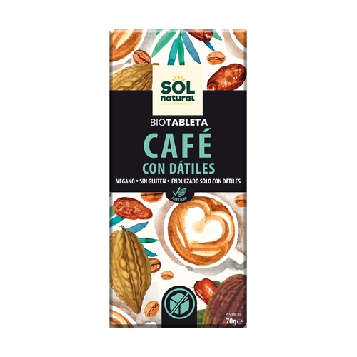 [8435037802594] Tableta Chocolate Cafe con Datiles Bio 70 Grs. (Sol Natural) 