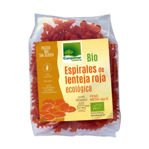 [8436530674312] Espirales Lentejas Rojas Bio 250 Grs. (Campomar Nature)