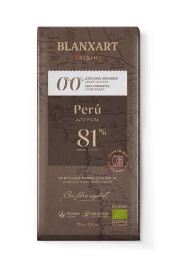 [8436006833786] Chocolate Peru 81% s/azúcar 75 Grs. Bio (Blanxart)  