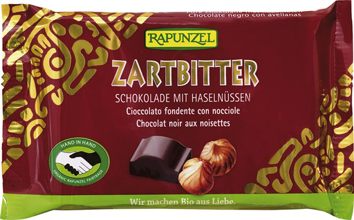 [4006040413509] Chocolate Cristalino Negro Con Avellanas 100 Grs. (Rapunzel)