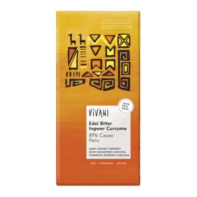 [4044889003437] Chocolate Negro 89% Cacao Jengibre Curcuma Bio 80 Grs. (Vivani)