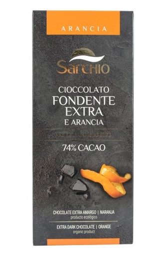 [8003712010116] Tableta Chocolate Negro 74% Con Naranja Bio 80 Gr. S/Glu (Sarchio)