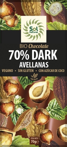 [8435037801993] Tableta Chocolate Dark Avellana Bio 70 Grs. (Sol Natural)