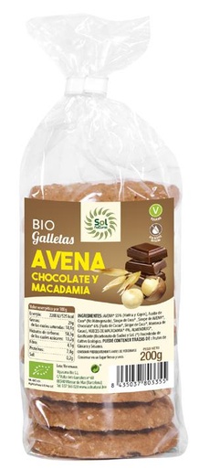 [8435037803355] Galletas Avena Choco Macadamia Bio 200 Grs. (Sol Natural)