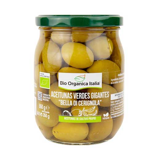 [8029689003784] Aceitunas Verdes Gigantes Bio 550 Grs. (Bio Organica Italia)